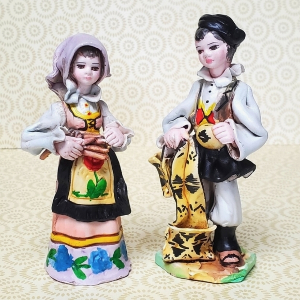 Vintage Detailed Ambrogio Massidda Italy Art Pottery Figurines Girl & Boy